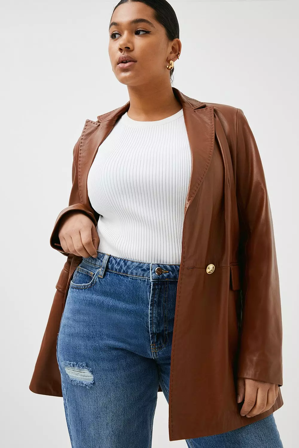 Plus Size Ripped High Waisted Straight Leg Jeans Karen Millen